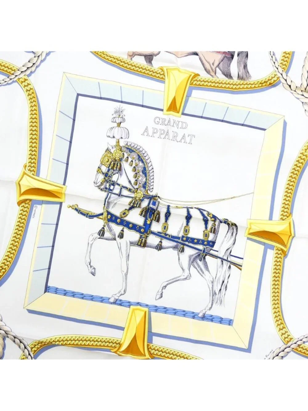 Hermes Carre 90 Grand Apala Cream Gold Multicolor Silk Scarf